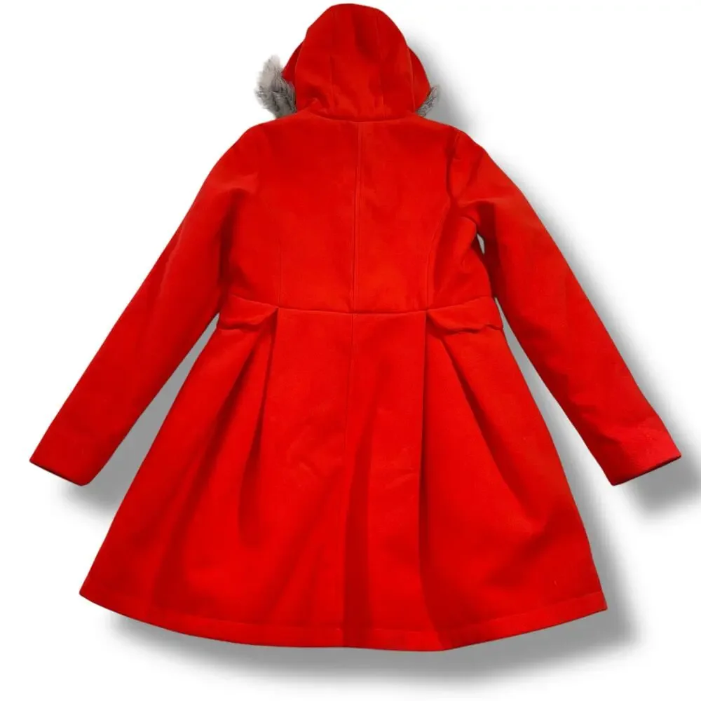 Cat & Jack Girls Dress Coat Jacket Faux Fur Hood Double Breasted Knee Length Red